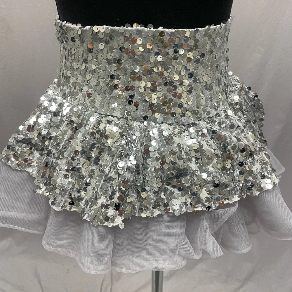 Weissman silver sequins dance dress black top size medium dance costume